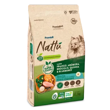 Racao Premier Nattu Caes Adultos Pequeno Porte Abobora 10.1kg lateral